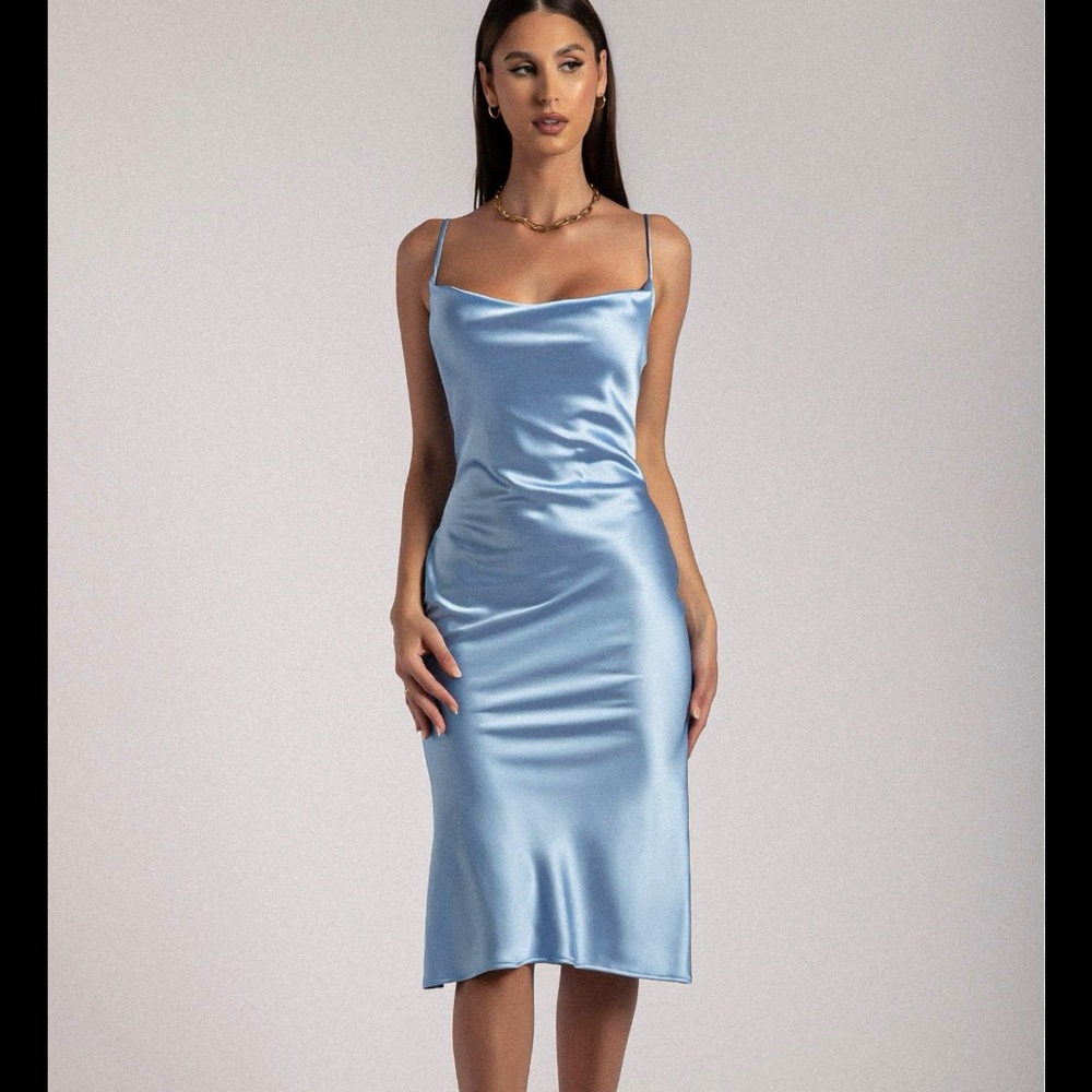 Meshki Tabitha Blue Satin Slip Dress